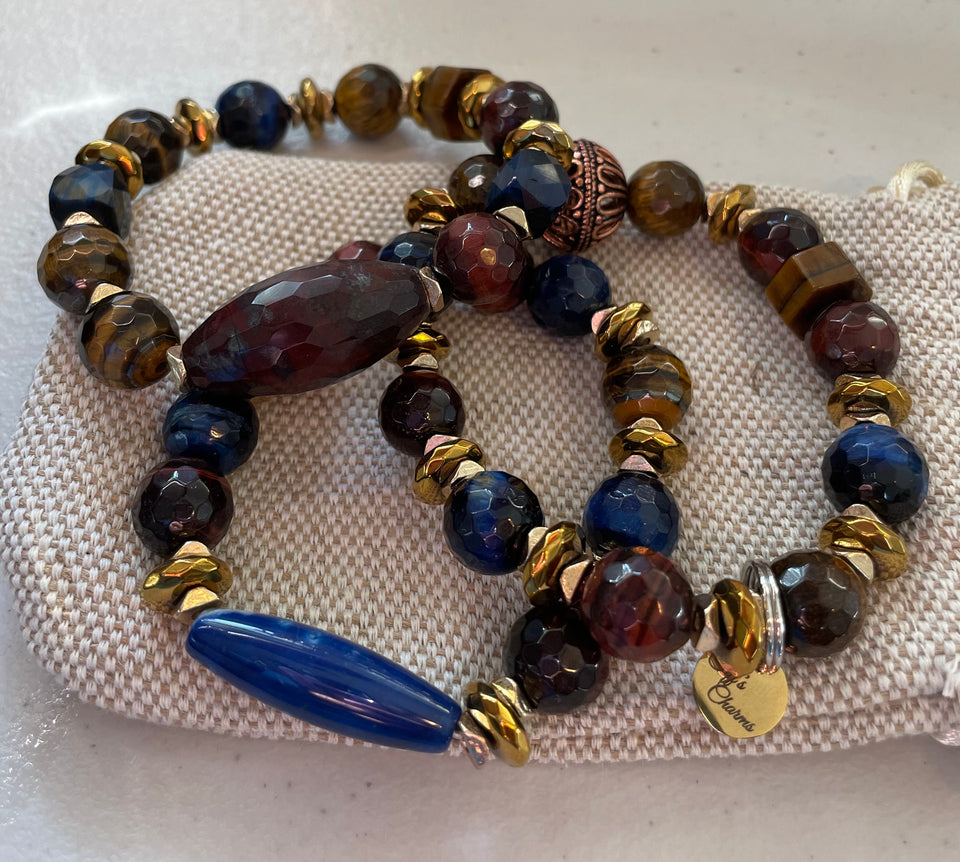 Slow Wine- Faceted Focal, Tiger Eye, Smooth Agate