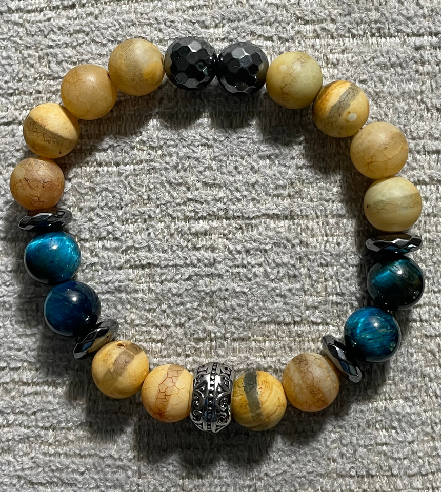 Mellow Fellow - 7.5" Tibetan/Aqua Tiger Eye