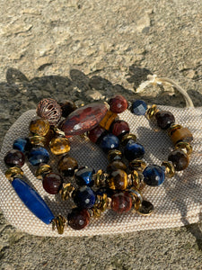 Slow Wine- Faceted Focal, Tiger Eye, Smooth Agate