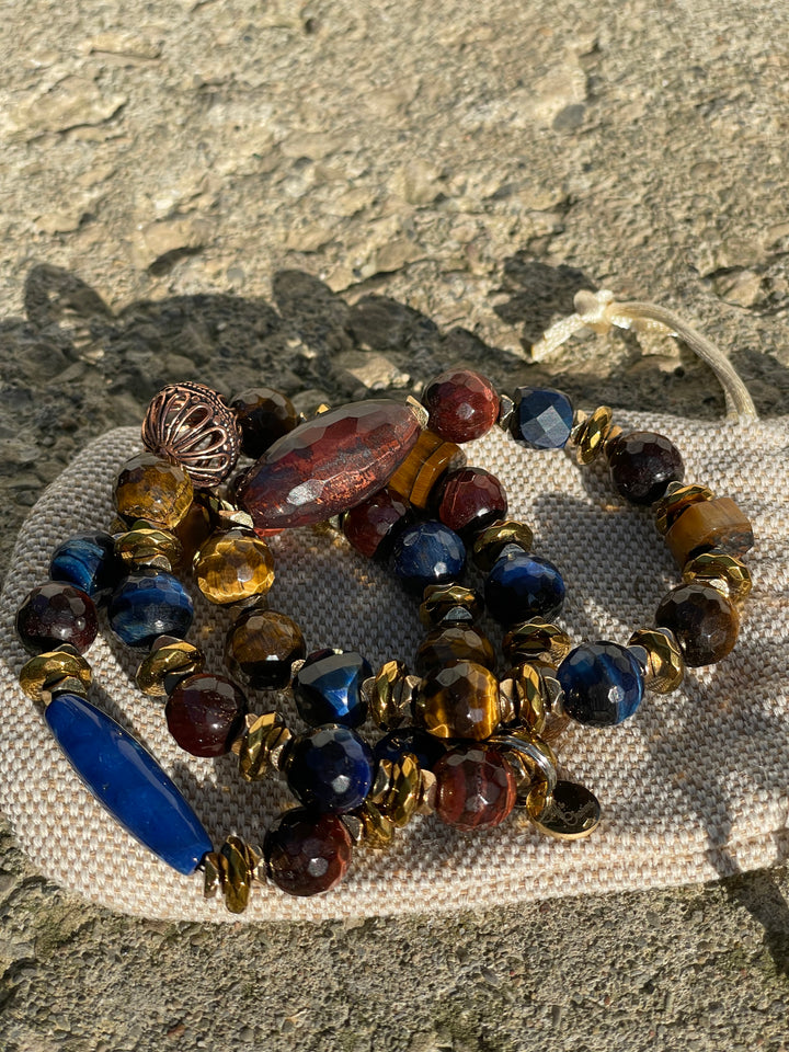 Slow Wine- Faceted Focal, Tiger Eye, Smooth Agate