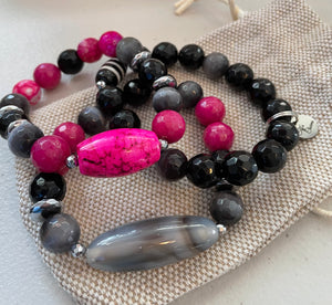 Magenta Love - Dragon Vein Focal, Agate, Cat Eye, Hematite