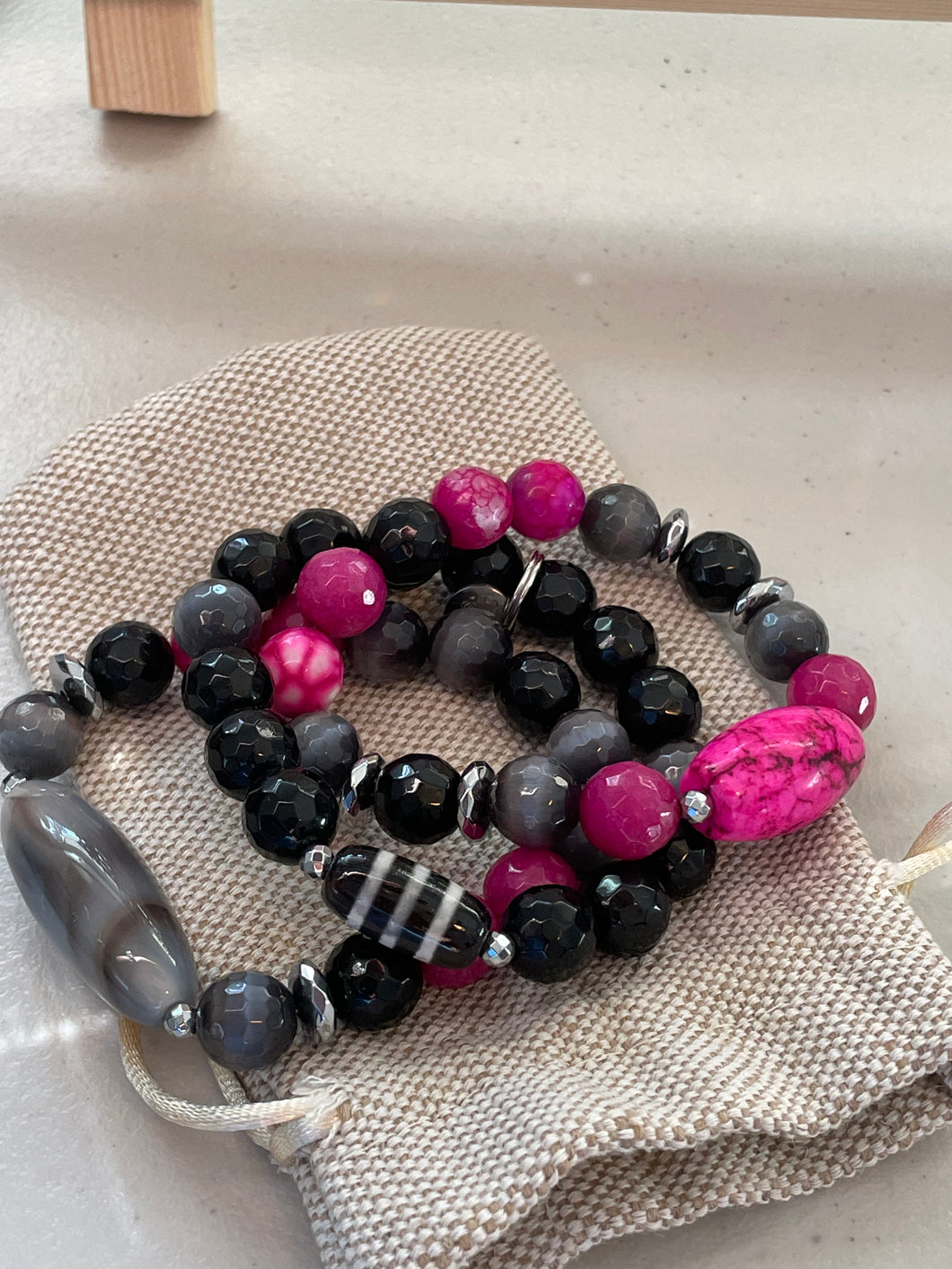 Magenta Love - Dragon Vein Focal, Agate, Cat Eye, Hematite