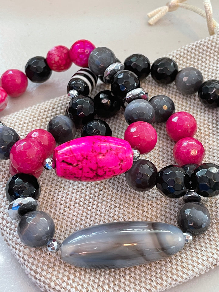 Magenta Love - Dragon Vein Focal, Agate, Cat Eye, Hematite