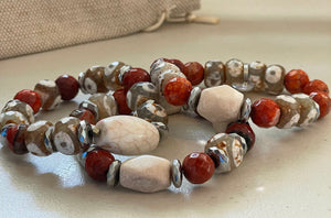 Fall of passion- Jasper, Fire Orange Agate, Third Eye Tibetan,