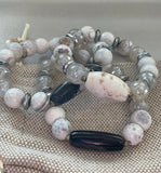 Full Moon - Agate, Faceted Howlite, Hematite