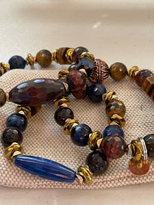 Slow Wine- Faceted Focal, Tiger Eye, Smooth Agate