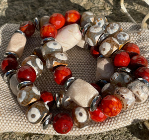 Fall of passion- Jasper, Fire Orange Agate, Third Eye Tibetan,